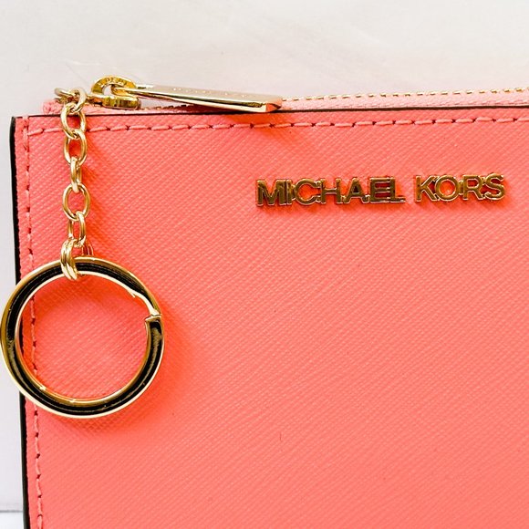 Michael Kors Jet Set Travel Small Coin Pouch ID Key Holder Wallet Grapefruit - Picture 7 of 11